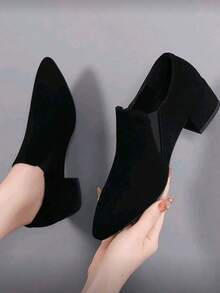 Women's High Heel Pumps, Pointy Toe, Versatile Work PU Material Shoes, Chunky Heel, Spring/Fall New Arrivals, Elegant,Loafers - Black - View 5
