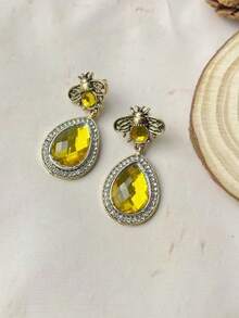 Yellow Teardrop Drop Earrings Bee Antique Metal Color Blocking Boho Vintage - Bee Teardrop Earrings - View 10
