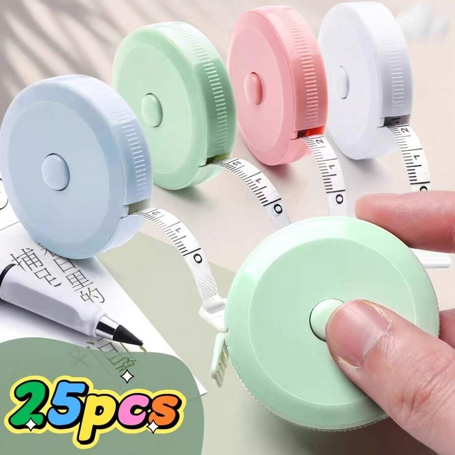 25 قطعة شريط قياس ناعم قابل للسحب صغير 150 سم/60 بوصة مع زر ضغط لقياس الجسم والخياطة والأقمشة والحرف اليدوية - A - مشاهدة 1