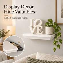 1pc White Floating Shelf, Bedroom/Wall/Entryway Storage Rack With Hidden Drawer, Wall-Mounted Hidden Compartment, Living Room Display Shelf, Plastic Frame, Suitable For Bedroom, Living Room, Office, Space-Saving Hidden Drawer, Autumn Home Decor/Rental Essential Storage Item, Christmas, New Year, Housewarming Gift Best Choice - Multicolor - View 4