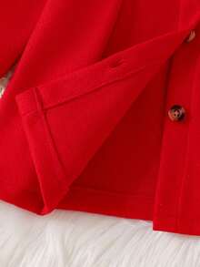 Baby Girl Autumn/Winter Red Overcoat, Double Layer Peter Pan Collar Plaid Trim Bow Single-Breasted A-Line Long Jacket - Red - View 8