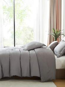 2/3pcs Waffle Weave Craft, Jacquard Thick Solid Color Premium Texture Grey Quilt Cover Set – Jacquard Textured Super Soft Polyester Bedding Breathable&Machine Washable (1Cover+2Pillowcases No Insert) For Double/Queen/KingBedStudent Dorm&Home - Grey - View 8