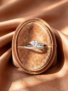 1pc Elegant Exquisite Pear-Shaped Double Ring Vintage Party Birthday Ring Fashion High-End Jewelry - Pear-shaped Double Ring - View 7