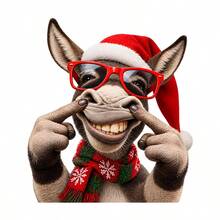 BRUP 1PC Christmas Donkey Static Window Stickers, Funny Donkey With Santa Hat & Red Glasses, Festive Decor For Home Window, Shop And Cafe Glass Display - Multicolor - View 7