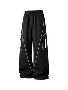 Men's Casual Loose Straight Leg Fashion Sports Long Pants, Spring/Autumn - Black - View 3