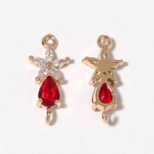 5/10pcs Copper Inlaid Colorful Zirconia Flower & Water Drop Double Pendant, Suitable For Handmade DIY Jewelry Making, Necklace, Bracelet, Earring, Bag Chain, Keychain, Key Chain, Clothing Zipper Accessory Charm - Multicolor - View 6