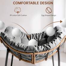 Dryfeedo Wide Egg-Shaped Rattan Rocking Chair With Cushion, Grey, Indoor & Outdoor Lounger, 150kg Capacity - A - View 6