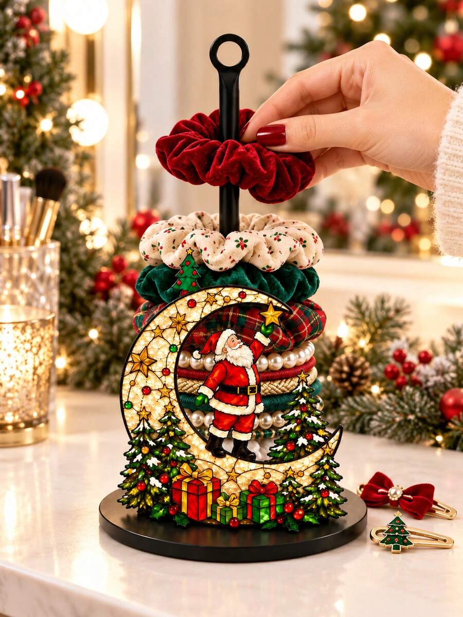 2D FLAT Christmas Hair Tie Storage Rack - Christmas Decoration, Desktop Organizer For Storing Hair Ties, Headbands, Hair Clips (Combines Display And Storage Functions), Santa Claus Design, Also Suitable For Christmas Decoration, Multi-Functional Home Decor Storage Solution, Jewelry Storage Rack - Multicolor - View 1