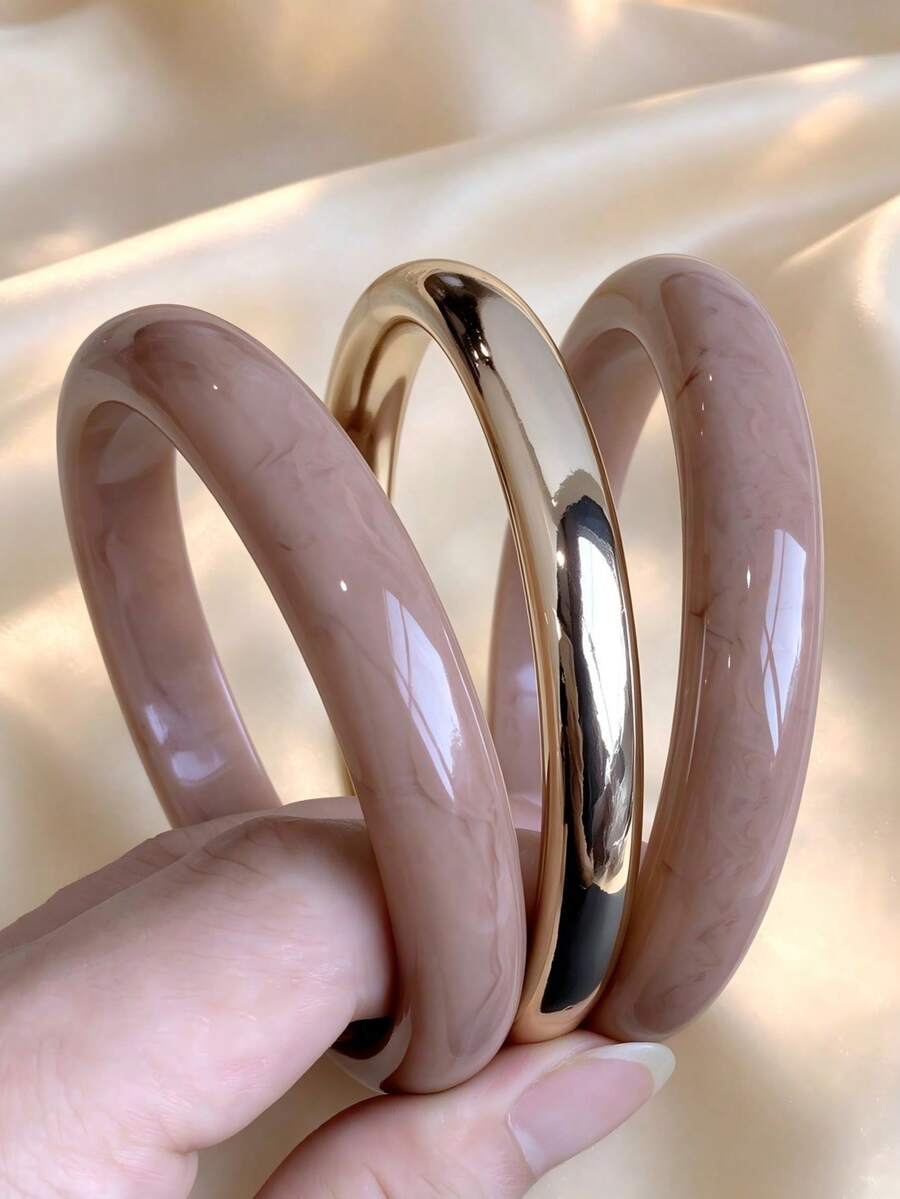 3pcs Set Fashionable Vintage Thick Multicolor Asymmetrical Acrylic Bracelets, Suitable For Women, Daily Wear, Gift For Friends And Family - Multicolor - View 1