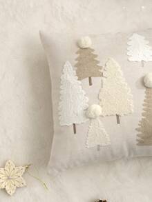 1pc Christmas Tree Embroidered Pillow Case, Suitable For Indoor Decoration, Christmas Decoration, All Season Pillow Cover, Without Insert - Multicolor - View 8