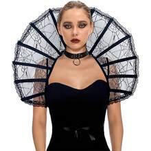 Áo choàng cổ đứng ren họa tiết mạng nhện xương phong cách Gothic thời Victoria, phụ kiện hóa trang Halloween, đồ hóa trang dạ hội, đạo cụ cosplay - Xem 4