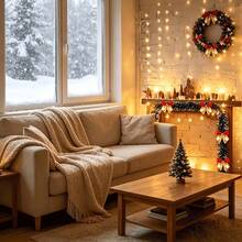 1/2pcs Pine Branch Christmas Wreath String Lights With Dark Snow Tips And Bows, Suitable For Christmas Tree, Stairs, Fireplace, Garden, Christmas Decoration (Batteries Not Included) - Warm Light - View 9