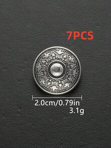 7pcs Vintage Engraved Round Metal Hand Sew Buttons, Embossed Pattern Decorative Sewing Buttons For Suit Coat Jacket Garment DIY Accessories - Multicolor - View 10