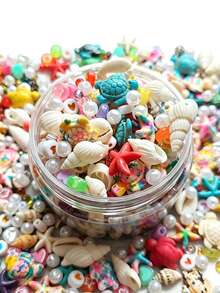 100g Random Fashionable 3D Ocean Themed Bead Mix Including Shell, Faux Pearl, Turquoise, Turtle, Starfish For DIY Bracelets And Earrings Accessories - Mixed Color Beads - View 2