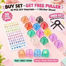 Mixed Transparent PC Keycap 30Pcs With DIY Sticker Sheet And KP08 2 In 1 Puller For MX Mechanical Keyboard Custom Build Gaming Office DIY Decoration Replacement Parts And Desktop Personalization - View 11
