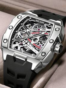 MEGIR Men's Fashion Mechanical Watch Hollow Automatic Movement Wristwatch Luminous Waterproof Silicone Strap Men's Gift - one-size - View 3