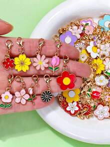 10/20/100pcs Colorful Flower Series Pendant DIY Oil-Drip Alloy Jewelry Accessories For Earrings, Bracelets, Necklaces, Keychains - Multicolor - View 1