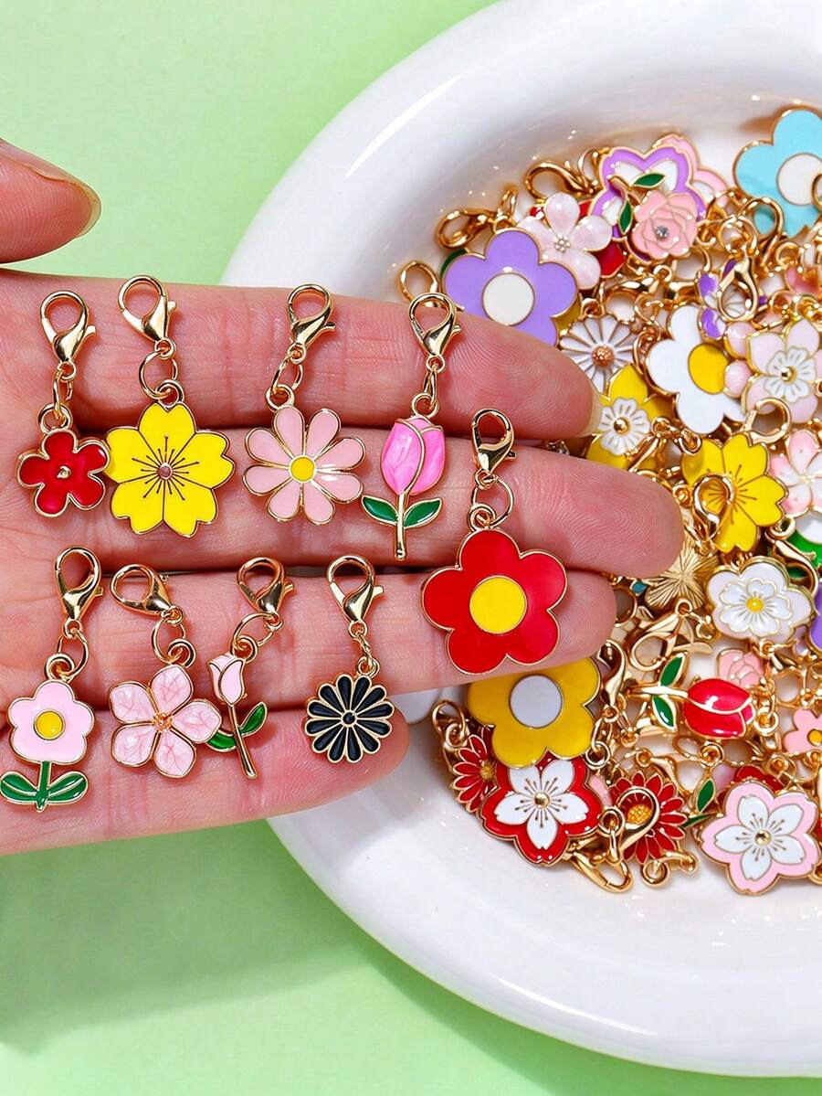 10/20/100pcs Colorful Flower Series Pendant DIY Oil-Drip Alloy Jewelry Accessories For Earrings, Bracelets, Necklaces, Keychains - Multicolor - View 1