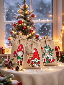 50/24/12/1pc Christmas Style Burlap Drawstring Gift Pouch, Rectangular Sack With Cute Gnome Print Pattern,Drawstring Closure For Gift Storage, Gift Packaging Bag,Party Favor Sack For Christmas Holiday Gift Wrapping Christmas Gift Bag Christmas Decor - Multicolor - View 4