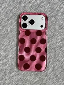 Cherry Red Polka Dot Phone Case With Foil Texture, Premium Large Dots, Detachable Red Lanyard, Compatible With IPhone 18 Pro Max 18 Pro 17 Pro Max 17 Pro 16 Pro Max 15 14 Pro 13 12 Pro 11 Pro Max, Camera Protection, Glossy Soft Edge Shockproof Protective Case - Cherry Red - View 4