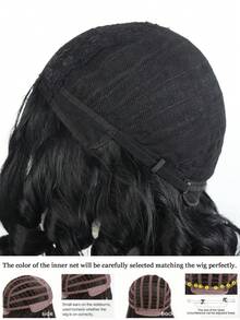 Black Short Curly Bob Wig For Women, Vintage Loose Wave Shoulder Length Synthetic Wig With Side Part, Natural Looking Retro Curly Wig For Daily Party Cosplay Wear - Black - View 11