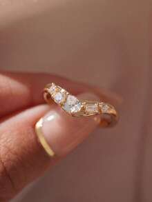 1pc Classic Zirconia Ring, Women's Jewelry, Party Gift, Birthday Gift, Daily Wear - Two Rings With Diamonds - View 1