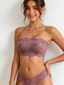 Sexy Lace Strapless Bra With Strapless Design, Women's Mesh, Comfortable And Fashionable Without Chest Cushion, Cross Back Sports Bra - Red - View 7