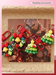 Christmas Resin Keychain Pendant, Christmas Wreath Bell Christmas Tree Shaped Bag Charm, Red Spring Clip Accessory, Holiday Gift Small Decoration - A - View 4