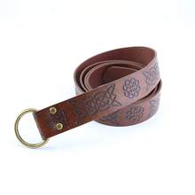 Medieval Viking Costume Accessories Set Pu Leather Embossing Waist Belt With Leaf-Shaped Drawstring Coin Purse Halloween Cosplay Props - A - View 6