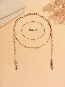 1pc Bohemian Style Brown & White Seed Bead With Asymmetrical Stone Beaded Necklace, Fashionable Versatile Women's Neck Jewelry Suitable For Daily Wear, Vacation, Travel And Photography, Seed Bead Size, Quantity And Color Arrangement Are Random - Multicolor - View 4