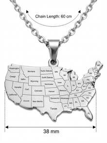 Stainless Steel USA Map Pendant Necklace For Men & Women, Mirror Polished, Waterproof, Tarnish Resistant, Durable, Golden Tone Option - Silver - View 2