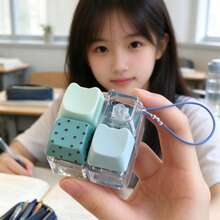 1PC Light Blue Mechanical Keyboard Keycap Stress Relief Toy Keychain, INS Style Pink Macaron 4-Key Clickable Fidget Toy, Transparent Switch Portable Hand Strap Bag Charm, Suitable For Backpack Key Decoration, Birthday Party Gift, Easter Gift, Halloween Gift, Christmas Gift, Party Favor Filler, Clickeez Cheap Items Under 1 Dollar - Multicolor - View 6