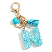 20pcs Random Style Letter Blue Heart Tassel Keychain Cute INS Style Bag Pendant Car Charm Accessory - one-size - View 9