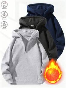 Men's Solid Color Half-Zip Sweatshirt, Loose Fit Drop Shoulder Long Sleeve Pullover, Running Fitness Cycling Sports Casual Daily Versatile Sweatshirt, Autumn/Winter - Light Grey - View 1
