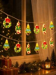 1pc Christmas Mixed String Lights, Wreath, Christmas Tree, Candy Cane Design Decorative Lights, Suitable For Indoor Living Room, Bedroom, Fireplace, Christmas Tree Wrapping Lights, Christmas Party Atmosphere Lights - Mixed - View 9