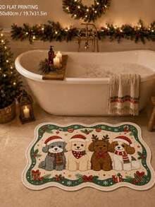 Christmas Puppy Animal Pattern Shaped Rug, Velvet Bathroom Non-Slip Mat, Cartoon Dog Snowflake Gift Holiday Decor, Suitable For Indoor And Outdoor Decoration, Kitchen, Bathroom, Bedroom, Living Room, Entrance Home Decor, Christmas Decoration Rug, Outdoor Garden Decoration Rug - A - View 3