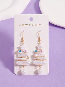 1 Pasang Anting Pohon Natal & Bintang Kartun, Anting Mutiara Imitasi, Perhiasan Liburan Modis, Elegan, Kreatif, dan Personalisasi - MultiWarna - View 5