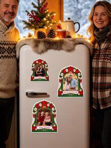 Custom Personalized Photo Christmas Fridge Magnets, Personalized Name Family Photo Fridge Stickers, Custom Holiday Commemorative Decorations, Christmas Gifts For Couples And Families, Home Holiday Decoration Magnets, Kitchen Decor, Home Decor, - Multicolor - View 7