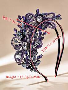 1pc Elegant Ladies' Purple Crystal Bridal Headband Rhinestone Wedding Hair Accessories For Bride - Purple - View 4