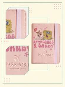 SpongeBob SquarePants 1 Buah Dompet Paspor SquarePants Warna Pink, Sampul Paspor Kartun untuk Perjalanan dengan Slot Kartu, Dompet Dokumen Ringan untuk Perjalanan & Liburan - MultiWarna - View 2