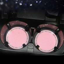 2pcs Pink Car Cup Holder Mats, Honeycomb Mesh Pattern Waterproof Non-Slip Heat-Resistant Coasters, Rhinestone Edge Design, Cute Women's Car Interior Accessories - 2-pack Pink - View 7
