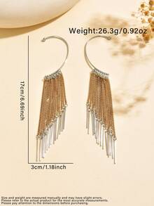1 Pair Luxury Geometric Color-Block Tassel Ear Cuffs, Elegant Personalized Earrings For Women, Suitable For Daily Wear, Vacation And Party - Multicolor - View 6