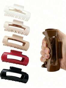 2/4pcs Silicone Hair Clips, Soft Anti-Collision Protection Hollow Rectangular Claw Clips, Strong Non-Slip Grip, Suitable For Women With Thick Hair Daily Hairstyles - Multicolor - View 3