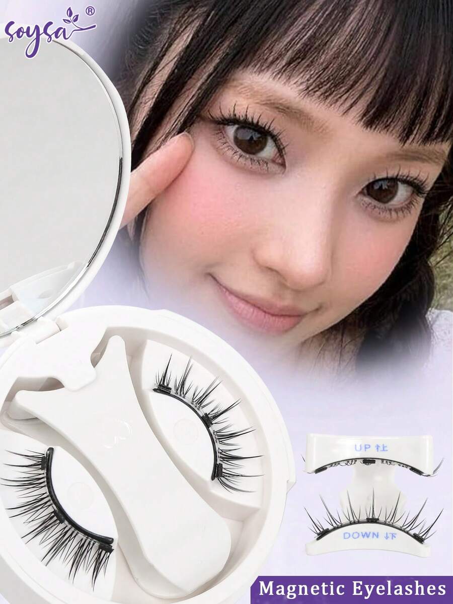 1對磁吸假睫毛附附著器,自然漫畫眼磁吸睫毛,可攜式自然妝感,可重複使用,無需膠水,漫畫眼假睫毛 - 黑色 - 查看 1