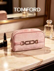 TOM FORD Pink Velvet Cosmetic Pouch, Decorative Gold‑Chain Makeup Bag, Convertible Crossbody Clutch - Pink - View 8