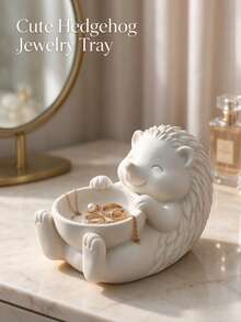 Hedgehog Shaped 3D Printed Jewelry Tray, Unique White Cute Small Accessory Storage Box, Mini Jewelry Organizer, Suitable For Vanity, Bedroom Desk, Home Desktop Decoration - White - View 1