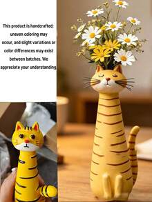 Handmade Funny Cat Vase, Artistic Animal Vase, Quirky Garden Statue Home Decor, Creative Unique Cat Decoration - Multicolor - View 13