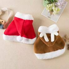 Pet Christmas Outfit Reindeer & Santa Claus Costume, Polar Fleece, Cute Pet Cape Suitable For Dogs And Cats, Lightweight Cape For Parties And Role Play, Comfortable Cartoon Design, Suitable For Cold Weather - Multicolor - View 3