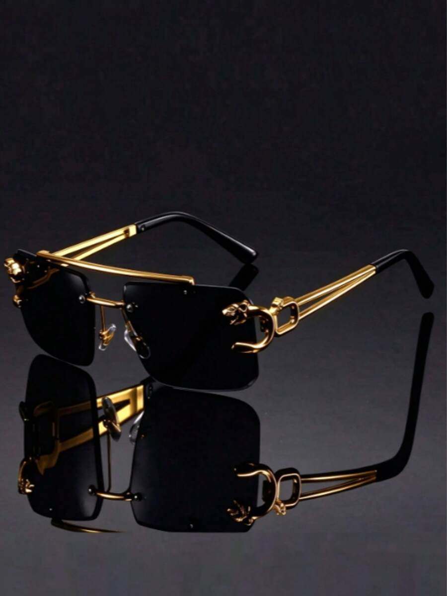 1 Pair Men's Double Bridge Rimless Fashion Glasses Suitable For Daily Wear - Black - View 1