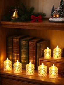 24/12/3pcs Battery Operated Diamond Pattern Flameless LED Tealight Candles, Warm Light Electronic Christmas Decor Candle Lights, Christmas LED Candles,Electronic Fake Candles, Winter Wedding Party Table Home Decor Crystal Candle Light - Diamond Surface-m - View 6